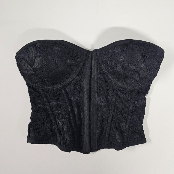 True Lace Corset Bra Crop Top Push Up Goth Vamp Grunge Punk Black Strapless XS - Picture 10 of 10